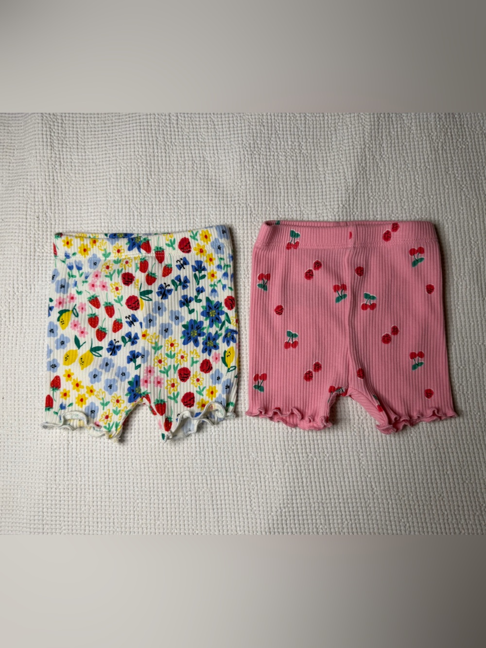 Old Navy Girl’s Pink Cherry & Floral Ribbed Shorts Duo